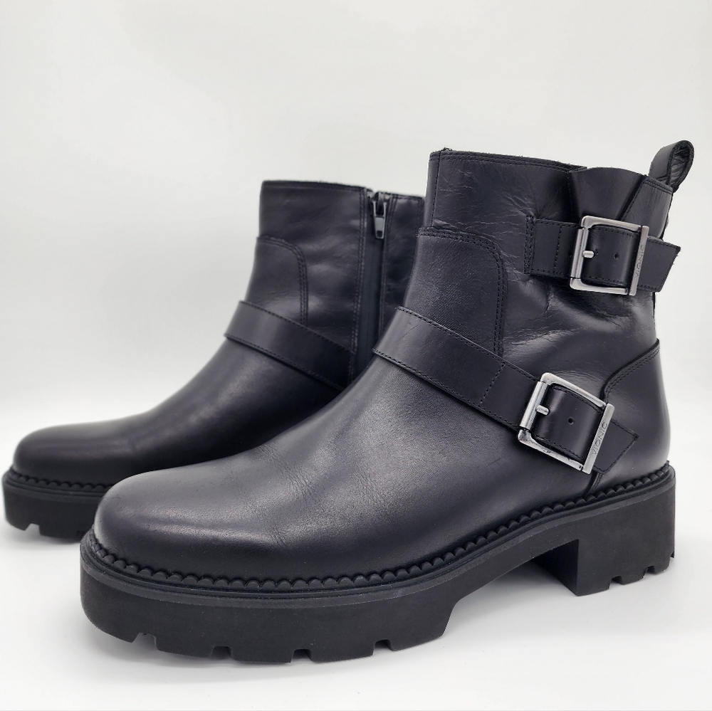 Vionic Folsom Moto Ankle Boots Black Leather Biker Style Size 7
